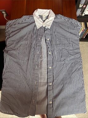H&M Navy and White Vertical Stripe Button-Down Shirt with White Collar